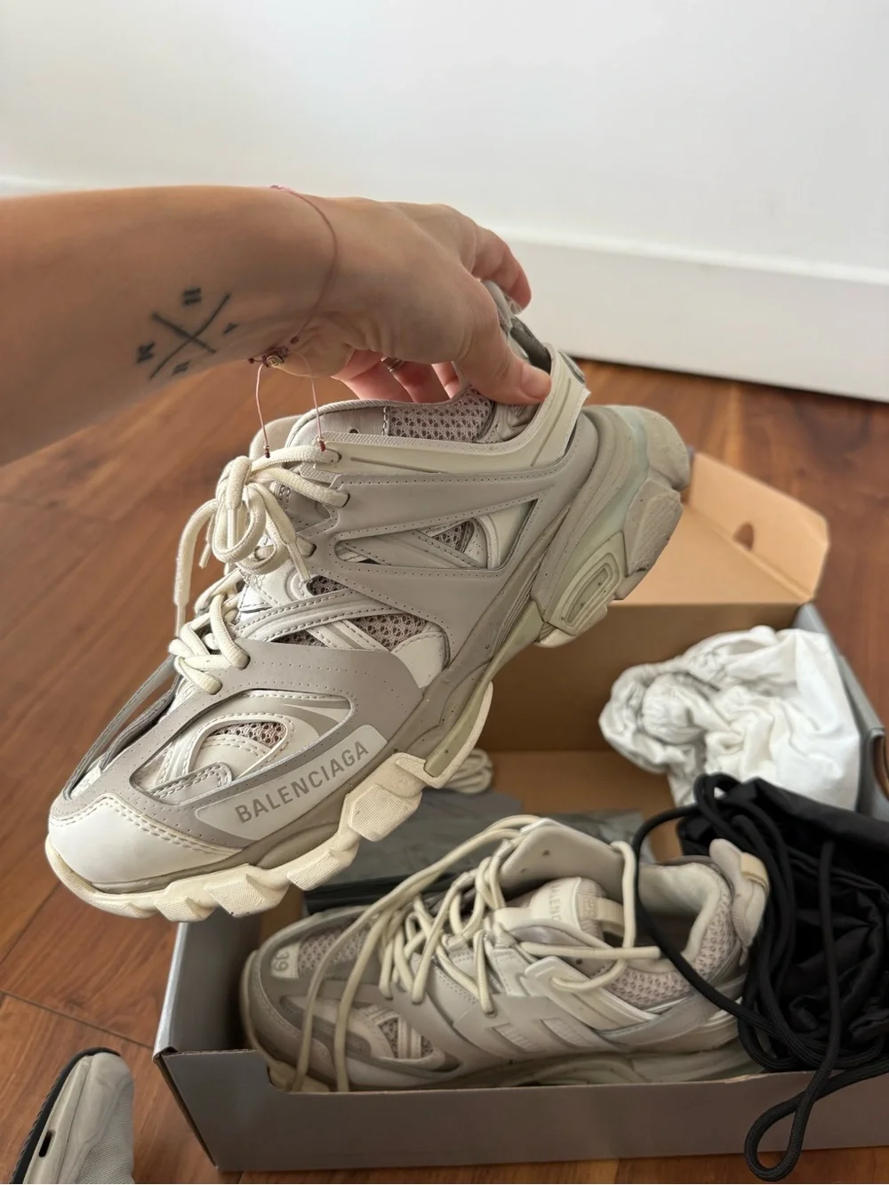 Balenciaga Cream/Tan track Lace-Up Sneakers